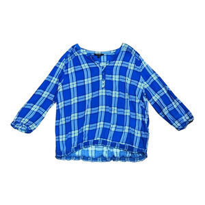 George Shirt Womens XL Blue Plaid Rayon Lightweight Long Sleeve Tunic Top